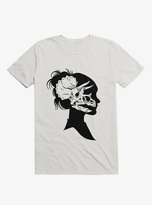 Triceratops Girl Skull Outline White T-Shirt
