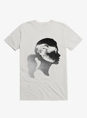 Wolf Skull Girl Outline White T-Shirt