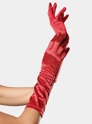 Red Satin Elbow-Length Gloves
