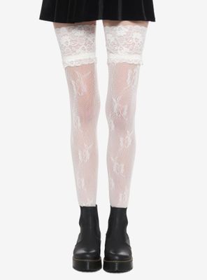 Cream Fishnet Lace Thigh Highs