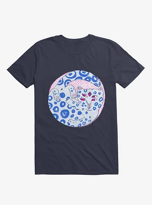 Blue Spotted Cat Bath Navy T-Shirt