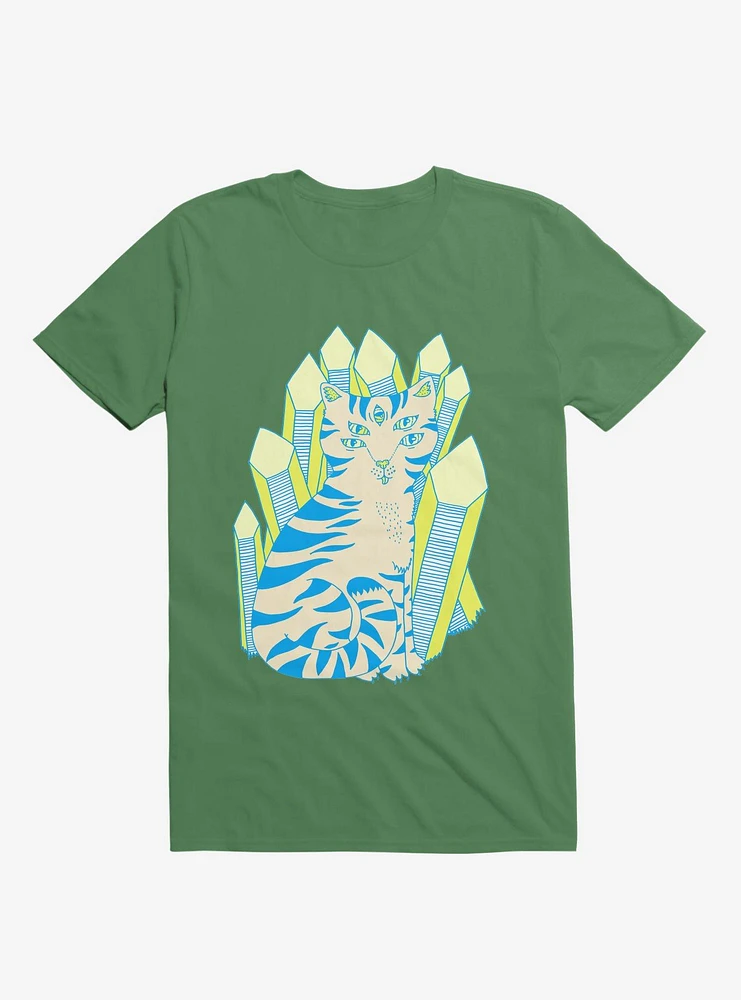 Crystal Striped Cat Kelly Green T-Shirt