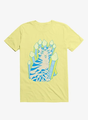 Crystal Striped Cat Corn Silk Yellow T-Shirt