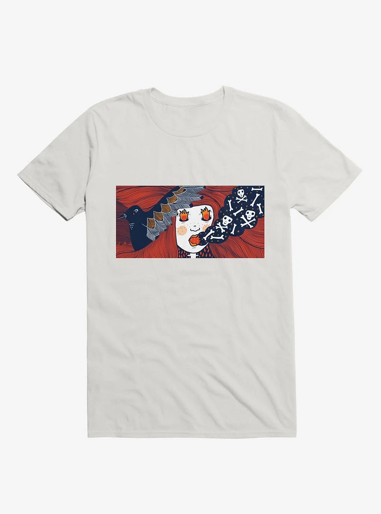 Future Thoughts Flame And Skull Smoke White T-Shirt