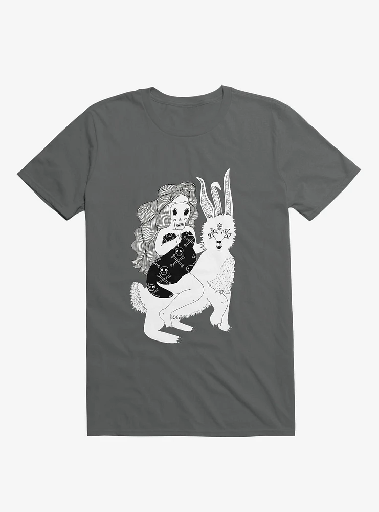 Grimm Reaper Skull Bunny Charcoal Grey T-Shirt