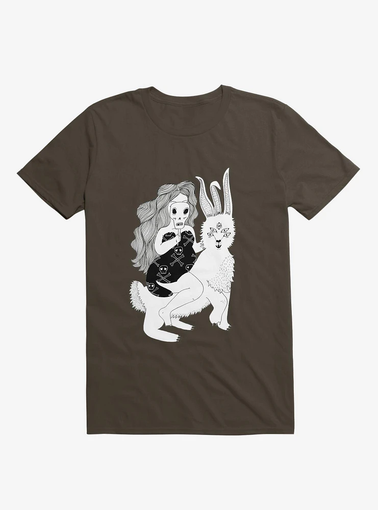 Grimm Reaper Skull Bunny Brown T-Shirt