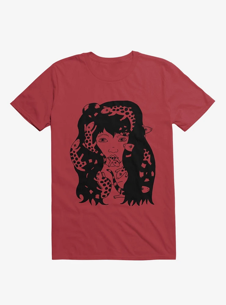 Lizard Eating Girl Lizzie Red T-Shirt