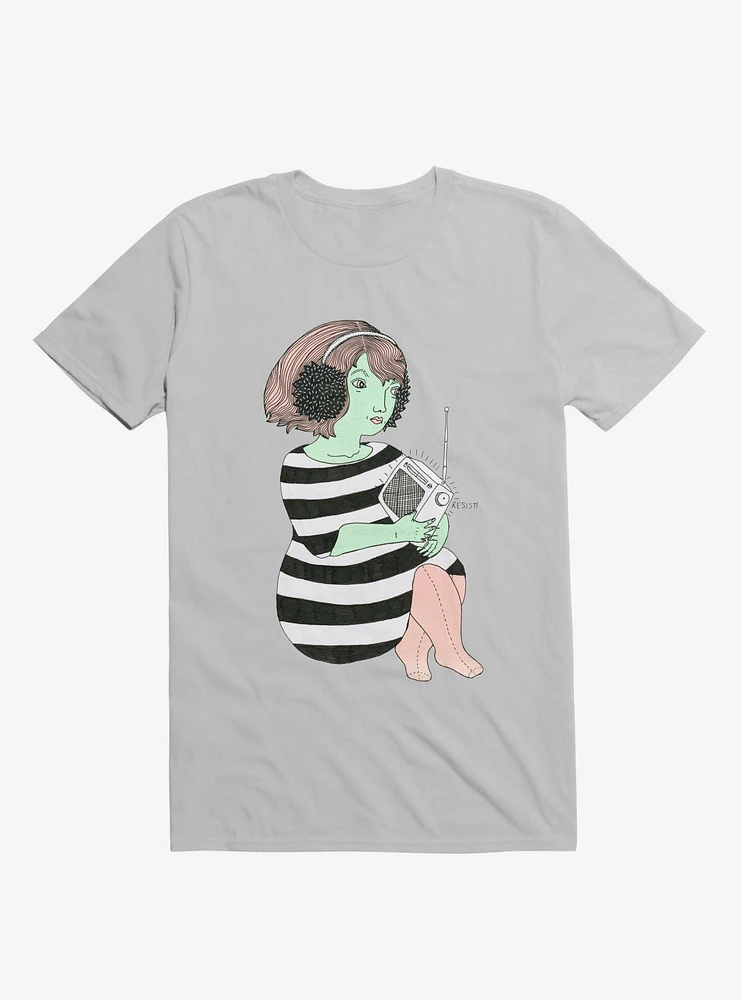 Not This Broadcast Radio Striped Dress Ice Grey T-Shirt