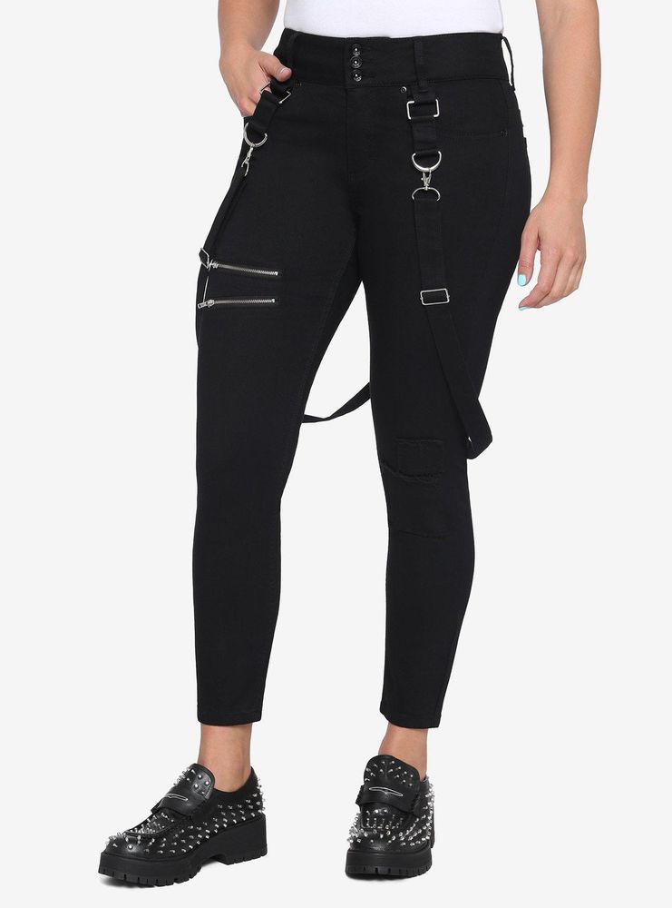 HT Denim Black Suspender Super Skinny Jeans