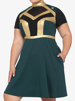 Her Universe Marvel Loki Mock Neck Mesh Inset Panel Dress Plus