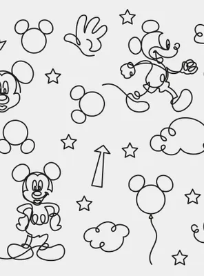 Disney Mickey Mouse Black And White Line Art Peel & Stick Wallpaper