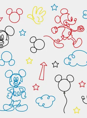 Disney Mickey Mouse Red And Yellow Line Art Peel & Stick Wallpaper