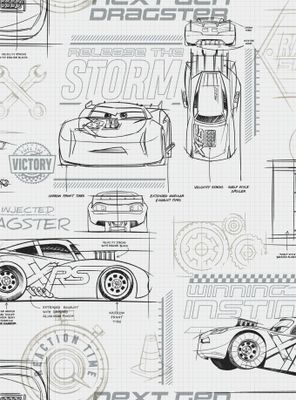 Disney Pixar Cars Grey And White Schematic Peel & Stick Wallpaper