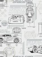 Disney Pixar Cars Grey And White Schematic Peel & Stick Wallpaper