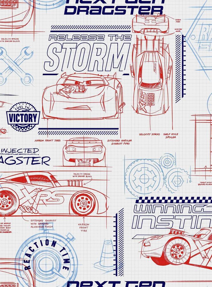 Disney Pixar Cars Red And White Schematic Peel & Stick Wallpaper