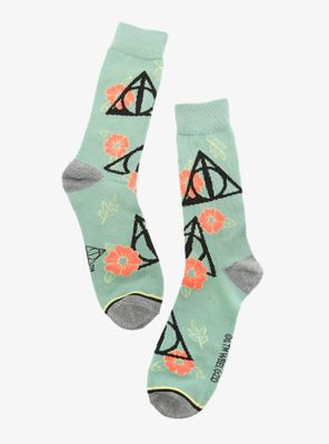Harry Potter Deathly Hollows Pastel Floral Crew Socks - BoxLunch Exclusive