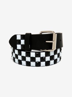 Black & White Checkered Pyramid Stud Belt