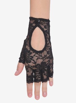 Black Lace Button Fingerless Gloves