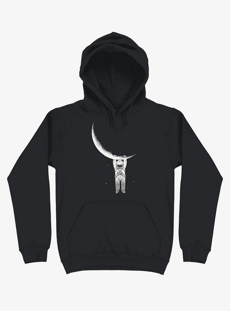 Astronaut Holding On To Moon Black Hoodie