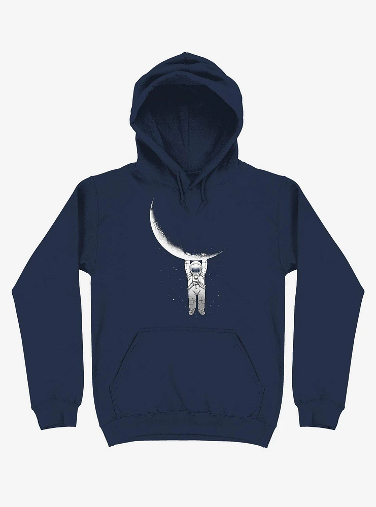 Astronaut Holding On To Moon Navy Blue Hoodie