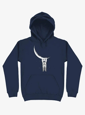 Astronaut Holding On To Moon Navy Blue Hoodie