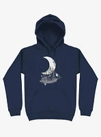 Ship Capturing Moon Navy Blue Hoodie