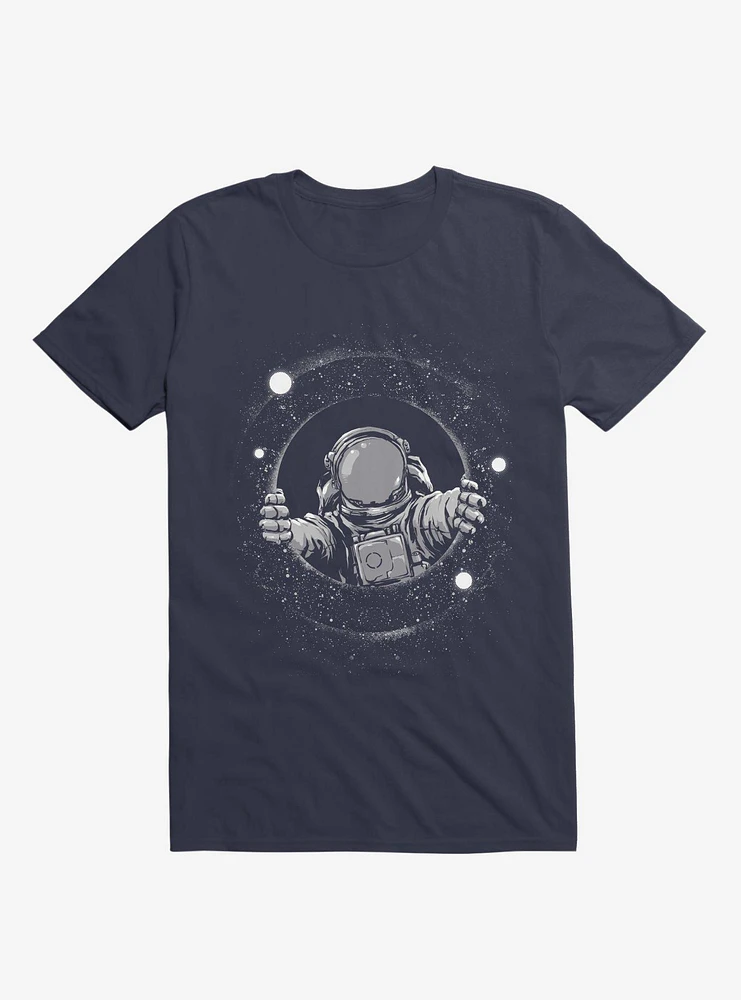 Astronaut Holding Black Hole Navy Blue T-Shirt