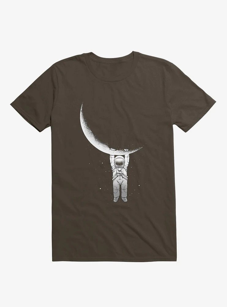 Astronaut Holding On To Moon Brown T-Shirt