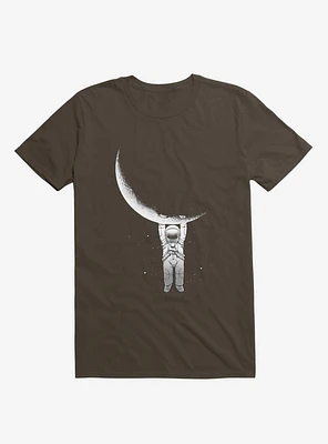 Astronaut Holding On To Moon Brown T-Shirt