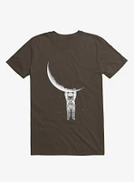 Astronaut Holding On To Moon Brown T-Shirt