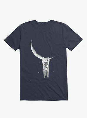 Astronaut Holding On To Moon Navy Blue T-Shirt