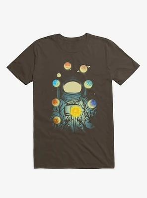 Astronaut Juggling Planets Brown T-Shirt