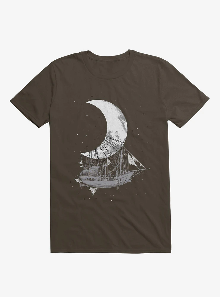 Ship Capturing Moon Brown T-Shirt