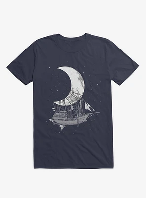 Ship Capturing Moon Navy Blue T-Shirt