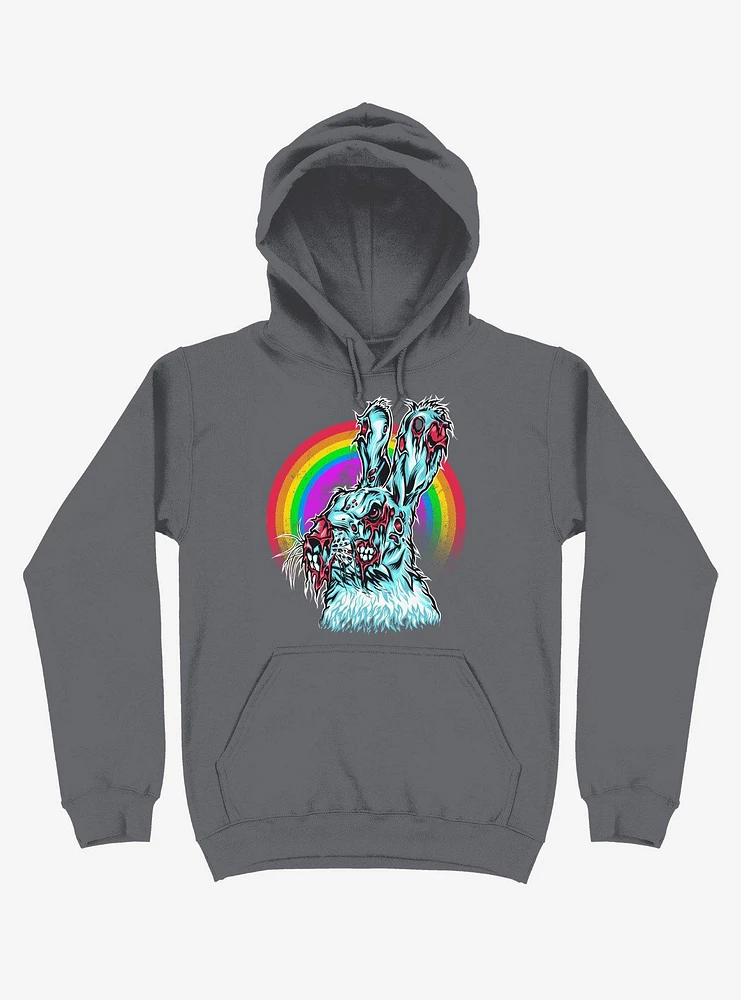 Zombie Blood Rainbow Rabbit Charcoal Grey Hoodie