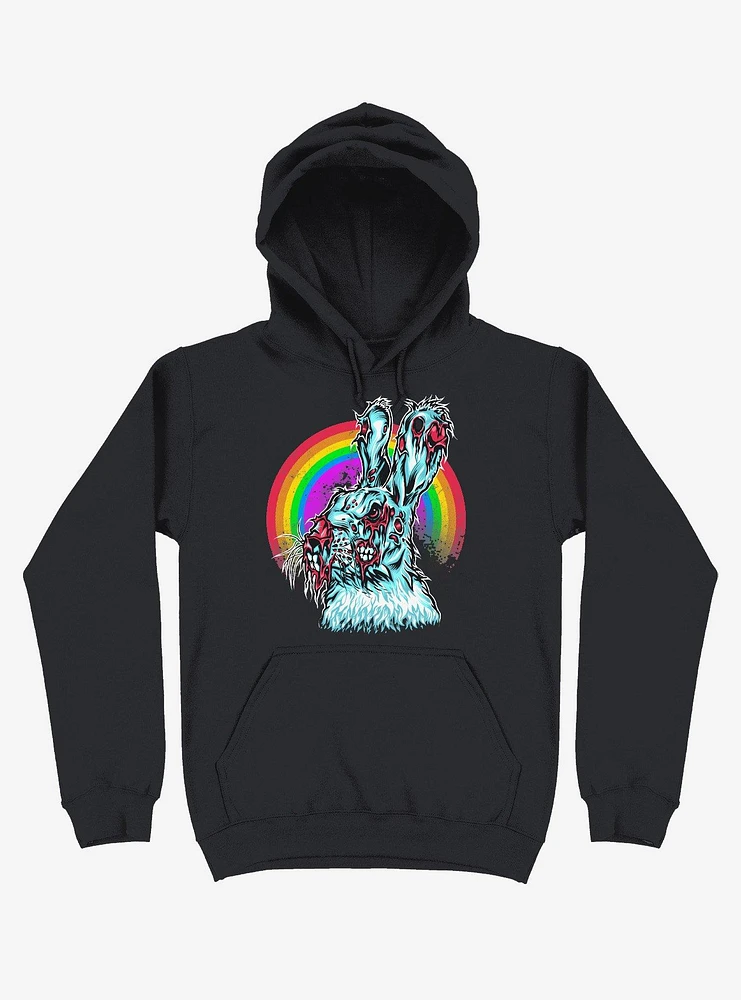 Zombie Blood Rainbow Rabbit Black Hoodie