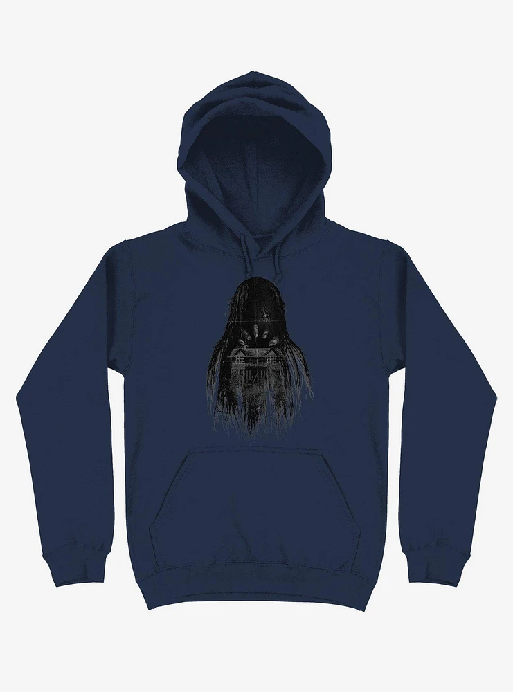 Long Horror Haunted House Hair Navy Blue Hoodie