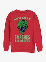 Marvel The Hulk Smashing Love Crew Sweatshirt