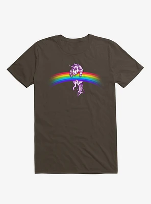 Unicorn Holding Rainbow Brown T-Shirt
