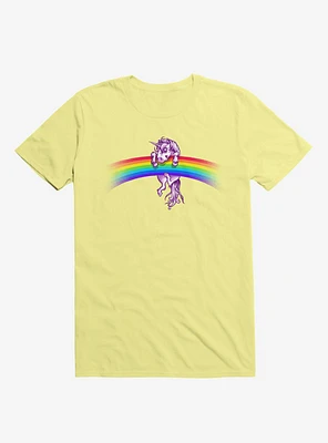 Unicorn Holding Rainbow Corn Silk Yellow T-Shirt