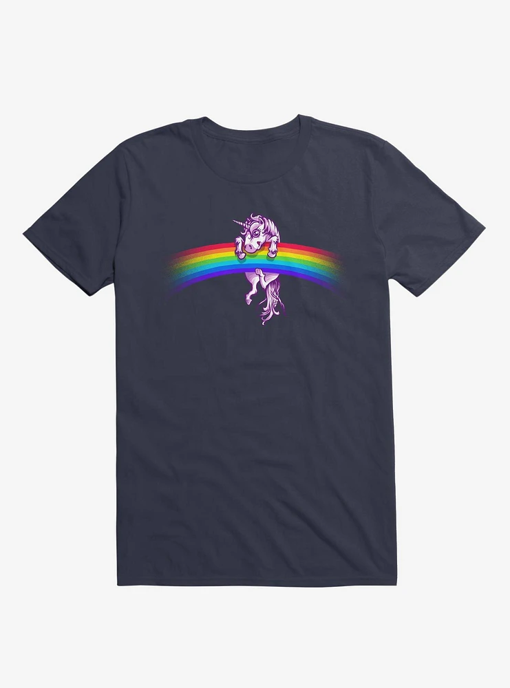 Unicorn Holding Rainbow Navy Blue T-Shirt