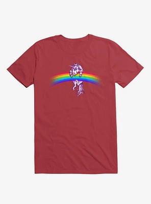 Unicorn Holding Rainbow Red T-Shirt