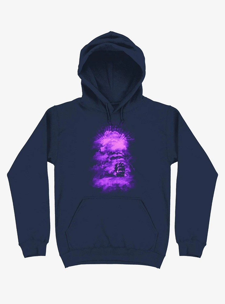 Ship Sailing Into The End Of Bright World Navy Blue Hoodie