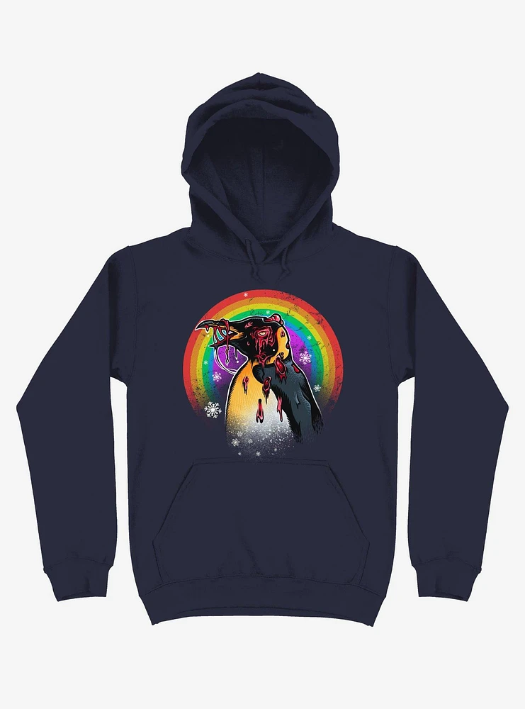 Zombie Blood Rainbow Penguin Navy Blue Hoodie