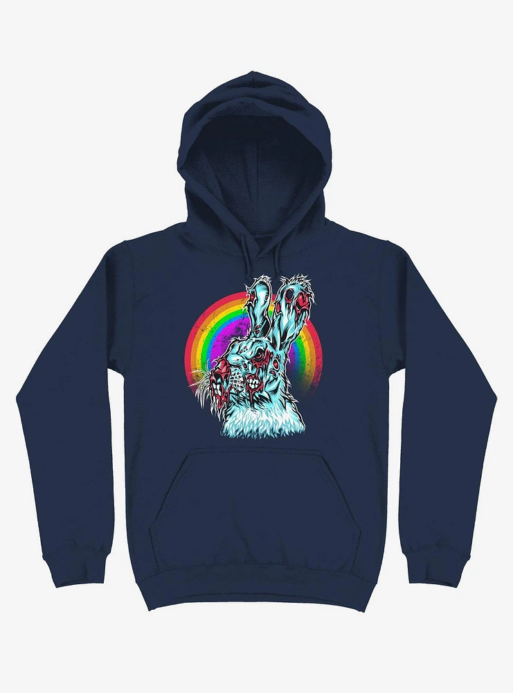 Zombie Blood Rainbow Rabbit Navy Blue Hoodie