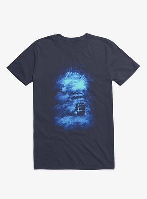 Ship Sailing To The End Of Bright World Navy Blue T-Shirt
