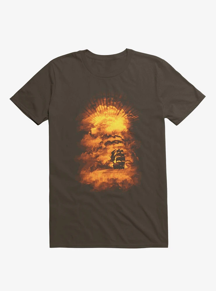 Ship Sailing To The End Of World Brown T-Shirt