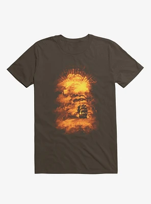 Ship Sailing To The End Of World Brown T-Shirt