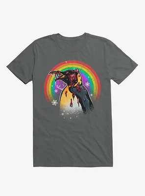 Zombie Blood Rainbow Penguin Charcoal Grey T-Shirt