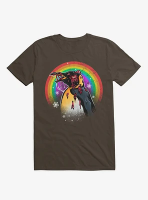 Zombie Blood Rainbow Penguin Brown T-Shirt